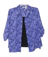 Just My Size Womens 2X Blouse 1 Piece Twin Set 3/4 Sleeve Button Front Blue - $13.97