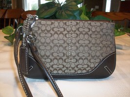 Coach Soho Mini Signature Wristlet Leather Trim Silver Hardware Khaki Mahogany - $22.00