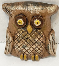 Vintage Miniature Owl Doll House Wall Hanging 1.75 x 1.75&quot; Brown Yellow Eyes - £6.10 GBP