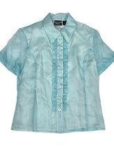 Authentic VTG 80s Crossing Pointe Silk Secretary Blouse Aqua 50s Style S - $83.11