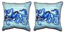 Pair of Betsy Drake Blue Script Octopus Small Pillows 12 Inch X 12 Inch - £54.80 GBP