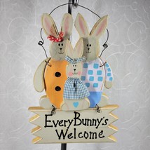 Vtg Easter Every Bunnys Welcome Sign Wood Pastel Door Holiday Wall Door Hanger - $23.95