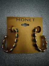 NWT Beautiful Green &amp; Gold Fashion Earrings by Monet - $15.95