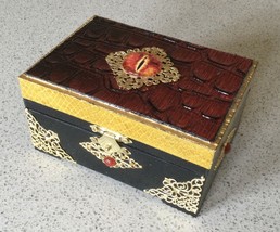 Dragon Themed Black Red and Gold Wooden Trinket Box  - $10.50
