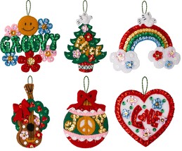 Bucilla Felt Ornaments Applique Kit Set Of 6-Peace And Love 89658E - £22.73 GBP