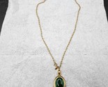 Sarah Coventry Emerald &amp; Gold Necklace - Marked Sarah Cov - 21 Inch Chai... - $17.79