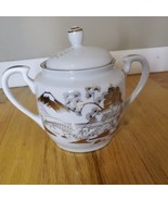Kutani White &amp; Platinum Hand Painted Sugar Bowl Kutani 1950s China Vintage  - $13.98
