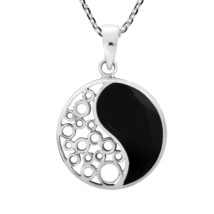 Sacred Balance Yin and Yang Black Onyx Inlay Sterling Silver Necklace - £16.31 GBP