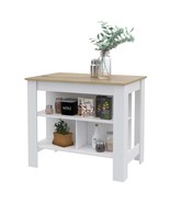 Dozza Kitchen Island: 3 Shelves, White/Oak - $279.99