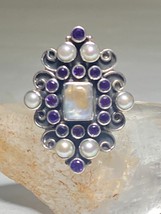 Long Moonstone Ring amethyst pearl sterling silver women girls size 5.75 - £77.55 GBP