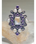 Long Moonstone Ring amethyst pearl sterling silver women girls size 5.75 - $97.02