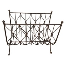 Vintage Bronze Wire Magazine Wood Rack Holder Mid Century Modern Metal 1... - $832.08 MXN