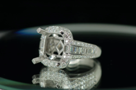 14k White Gold Ring Semi Mount Ring Engagement 14k Gold Handmade Cushion Ring - £498.06 GBP