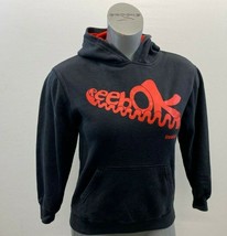 Reebok Girl&#39;s Hoodie Size 12 Black Red Spell Out Long Sleeve Cotton Hoodie - £9.98 GBP