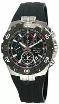 Seiko SNAD61 Men&#39;s Black Dial Chronograph 43MM Alarm Black Rubber Wrist Watch - $206.25