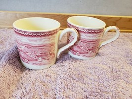 2 Small Cups Mugs Coffee Espresso Red Sailing Seaside Country Scene - $19.80