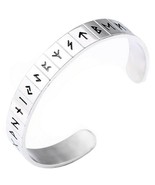 Viking Rune Cuff Bracelet Silver Stainless Steel Norse Celtic Wristband  - £15.79 GBP