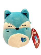 Squishmallows Pania the Teal Blue Fox Hearts 5 Inches Tall NWT Plush Animal - $12.97