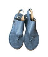 McKell Women&#39;s Sandal Wedge Heel Faux Round Toe Leather Buckle Blue Sz. 7.5 - £14.95 GBP