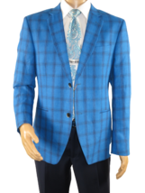 Mens 100% Linen Sport Coat Plaid Design INSERCH Fully Lined 660131 Royal... - £49.37 GBP