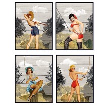 Retro Fishing Art Prints - Vintage Wall Art Poster Set - Shabby Chic Home Decor  - £30.04 GBP