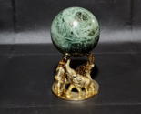 Beautiful DECORATIVE CRAFTS Solid Brass ELEPHANT Base, Genuine Green Mar... - $128.67