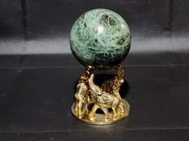 Beautiful Decorative Crafts Solid Brass Elephant Base, Genuine Green Marble Ball - £100.76 GBP