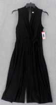 Sandra Darren Womens Crop Jumpsuit SZ M Black Elastic Waist Pockets Keyhole NWT - £10.54 GBP