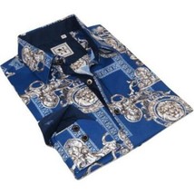 Men Sports Shirt by DE-NIKO Long Sleeves Fashion Print Soft Modal DSA125 Navy image 2