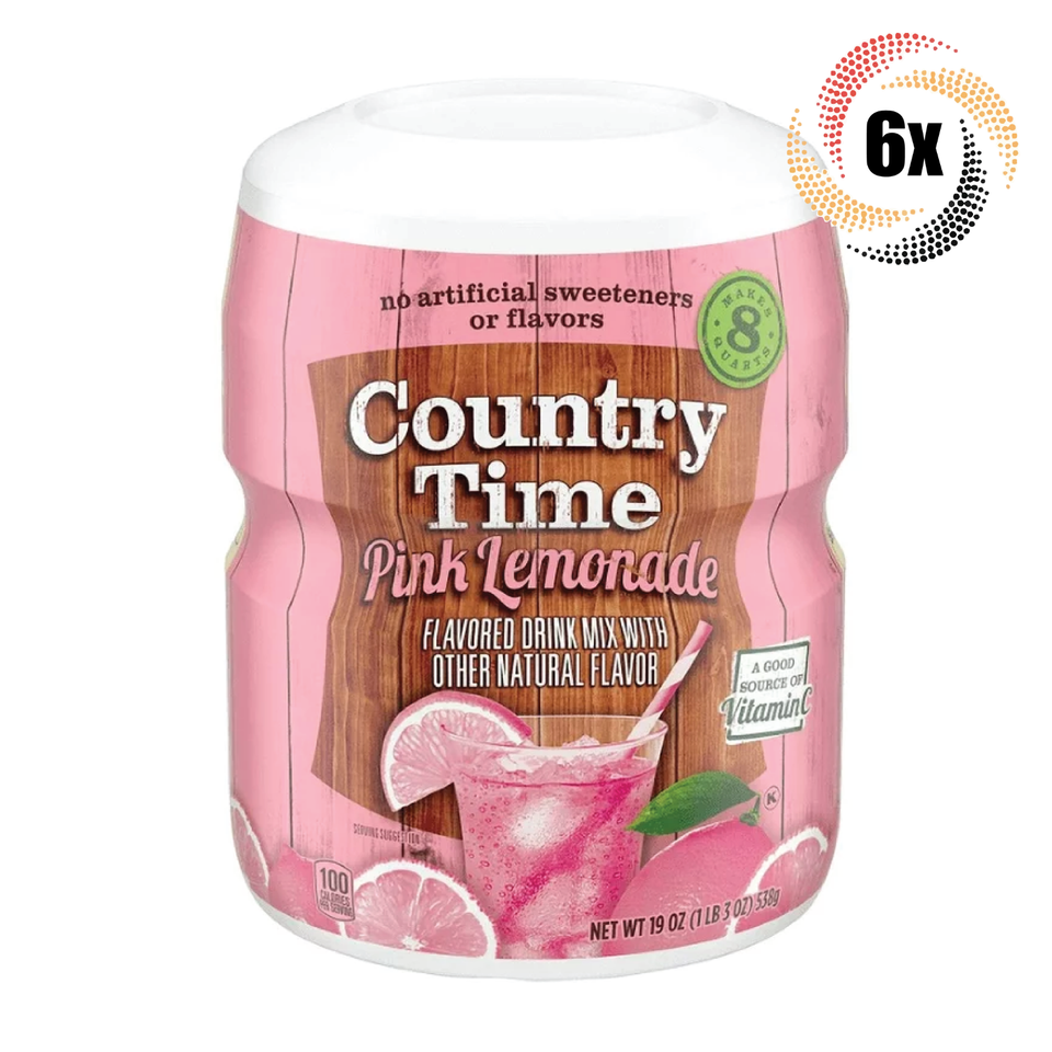 Primary image for 6x Canister Country Time Pink Lemonade Powdered Drink Mix | Caffeine Free | 19oz