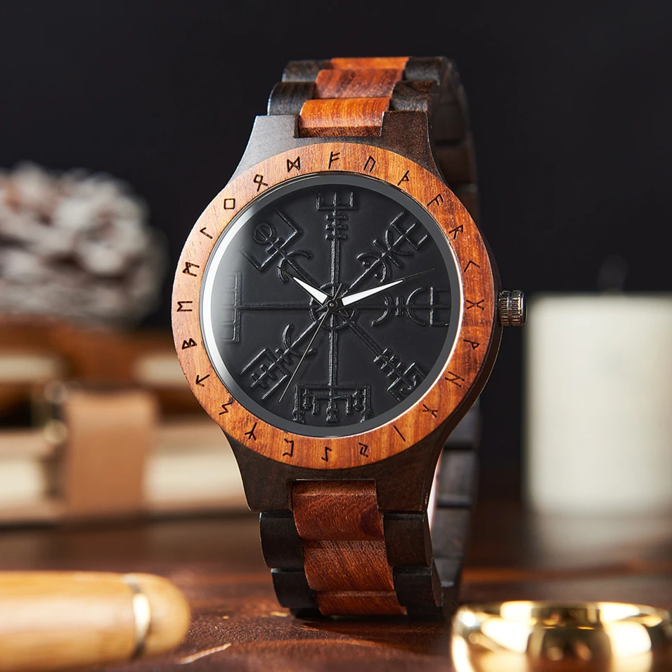 Viking Men&#39;s Watches Vintage Wooden Wristwatch Idea Gift for Men Clock S... - $60.72