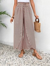 Red Bohemian Print Slit Wide Leg Smocked High Waist Pants - $302.57 MXN