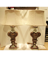 Matched Pair Italian Baroque Style Hand Carved Wood Lamps Silk Shades c ... - $1,183.05
