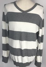 OLD NAVY Mens Striped Sweater Size L100% Cotton Gray Cream Knit Top Rugby - $18.99