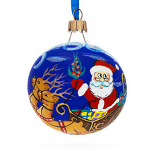 Santa Riding Sleigh with Reindeer Glass Ball Christmas Ornament 3.25 Inches - £31.28 GBP