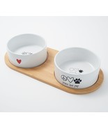 Peace Love World Pet Food Bowls with Bamboo Tray - £34.56 GBP