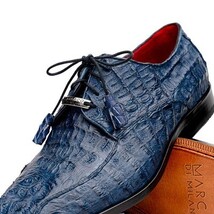 Apricena Genuine Caiman Crocodile Dress Derby's Shoes Navy image 4