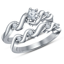 14K White Gold FN 1.40 CT. T.W. Diamond Halo Engagement Wedding Bridal Ring Set - £67.54 GBP