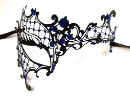 Black Blue Rhinestone Phantom Laser Cut Venetian Masquerade Metal Filigree Mask - £12.04 GBP