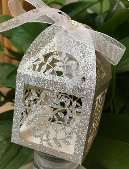 glitter silver,golld leaves Gift Boxes,100pcs boxes,Treat Boxes,favour boxes - $48.00