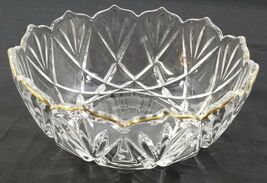 N) Scalloped Fruit Centerpiece Cut Glass Crystal Bowl with Gold Tone Rim... - $11.87