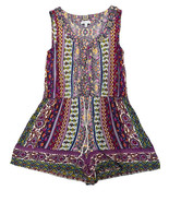 PATRONS OF PEACE Short Sleeve Boho Button Front Romper Shorts Festival Wear Med - $24.00