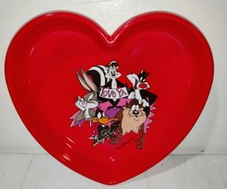 Vintage 1996 Looney Tunes Heart Shaped Plastic Tray Valentine&#39;s Day Warner Bros - £12.82 GBP
