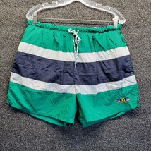 Vintage Nautica Swim Trunks Mens L Navy/Green Netted Stretch Waist Shorts Nylon - £11.74 GBP