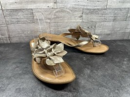 Born Børn Flip Flop Sandals Women 10 Shoes Gold Tan Leather Flower Thong Comfort - $27.54