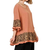 Umgee Animal Print Ruffle Hem Top Peach - $22.77+