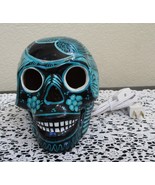 Turquoise &amp; Black Ceramic Skull Night Light - £16.54 GBP