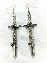 Celtic Broad Sword With Rose And Vine Wrap Usa Pewter Long Pair Of Earrings - £19.97 GBP