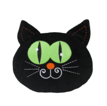 Halloween Black Cat Head Plush Pillow With Green Eyes 12&quot; Wide Decoratio... - £7.93 GBP