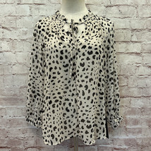 Collective Concepts Womens S Popover Blouse Ivory Cheetah Ruffle Tie Neck Sheer - £14.62 GBP